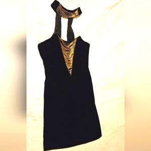 90s yet NWT Black Velvet Choker Dress with Gold Bead Trim Size 8 by Night Moves